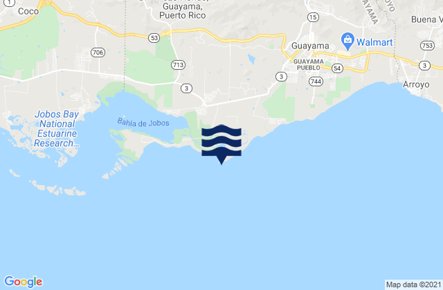 Mapa da tábua de marés em Las Mareas, Puerto Rico