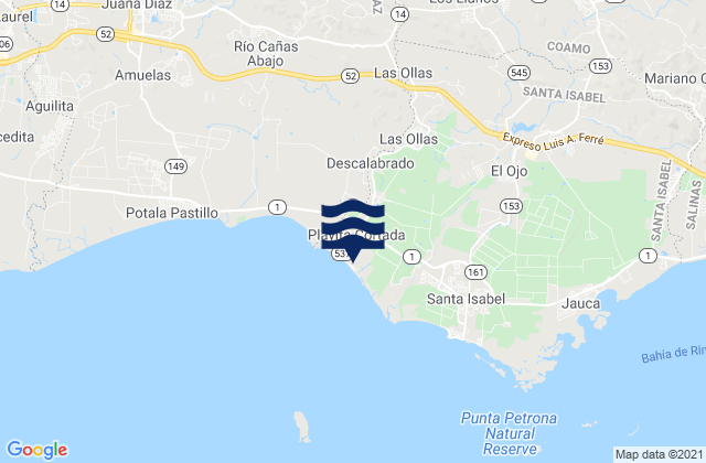 Mapa da tábua de marés em Las Ollas, Puerto Rico