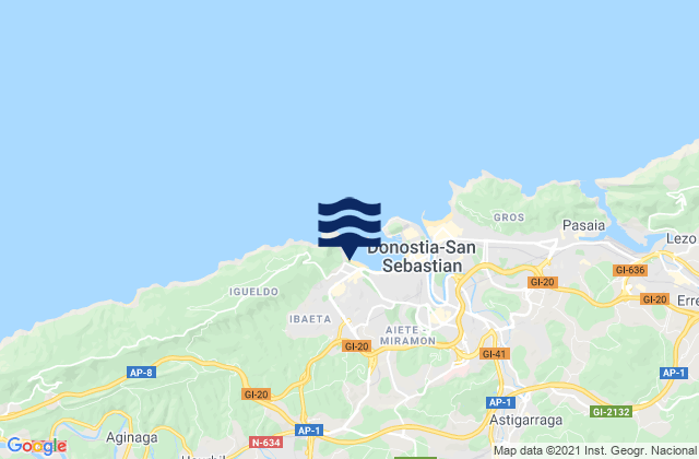 Mapa da tábua de marés em Lasarte, Spain