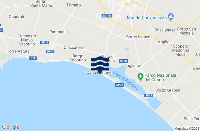 Mapa da tábua de marés em Latina, Italy