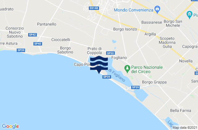 Mapa da tábua de marés em Latina Scalo, Italy