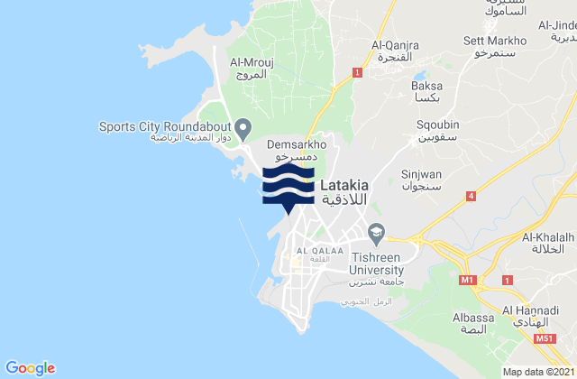 Mapa da tábua de marés em Lattakia, Syria