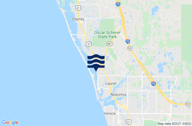 Mapa da tábua de marés em Laurel, United States