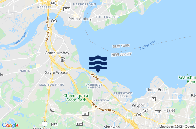 Mapa da tábua de marés em Laurence Harbor Beach, United States