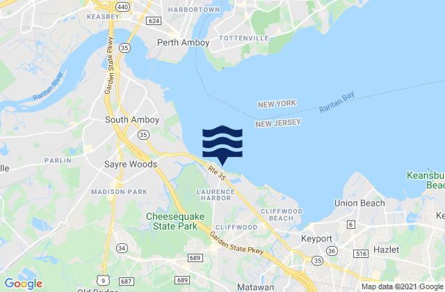 Mapa da tábua de marés em Laurence Harbor, United States