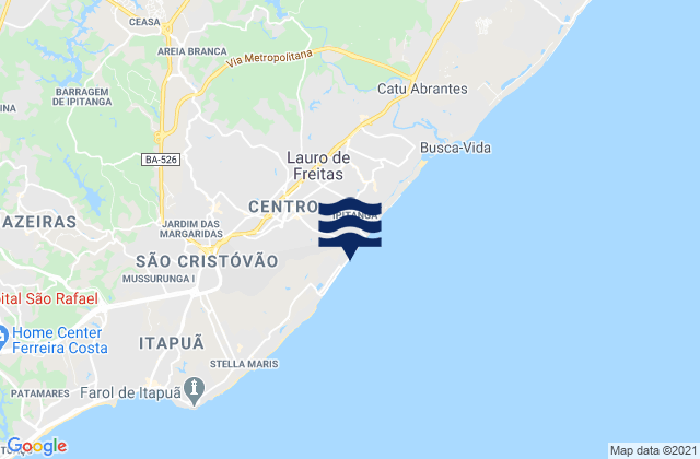 Mapa da tábua de marés em Lauro de Freitas, Brazil