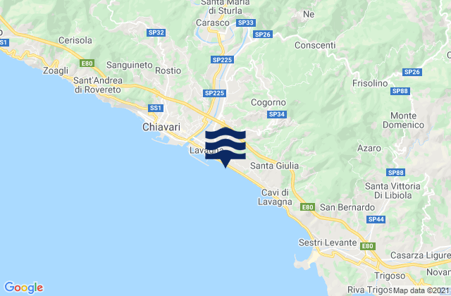 Mapa da tábua de marés em Lavagna, Italy