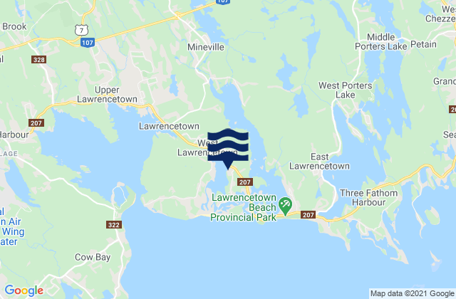 Mapa da tábua de marés em Lawrencetown, Canada