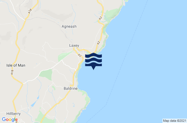 Mapa da tábua de marés em Laxey Bay, Isle of Man