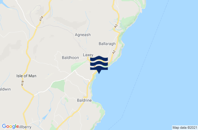 Mapa da tábua de marés em Laxey, Isle of Man