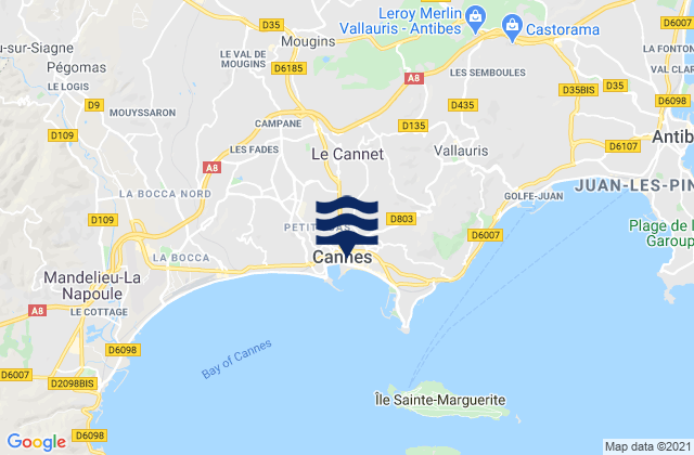 Mapa da tábua de marés em Le Cannet, France