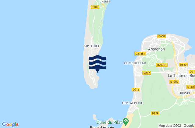 Mapa da tábua de marés em Le Cap-Ferret, France