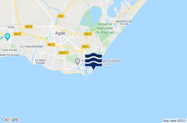 Mapa da tábua de marés em Le Cap d'Agde, France