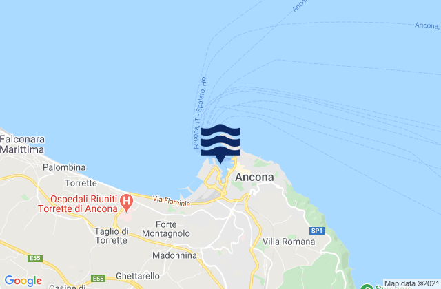 Mapa da tábua de marés em Le Grazie di Ancona, Italy