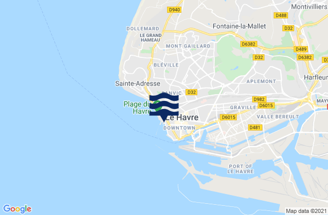 Mapa da tábua de marés em Le Havre Beach, France