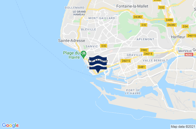 Mapa da tábua de marés em Le Havre, France