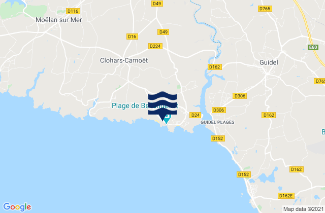 Mapa da tábua de marés em Le Kerou, France