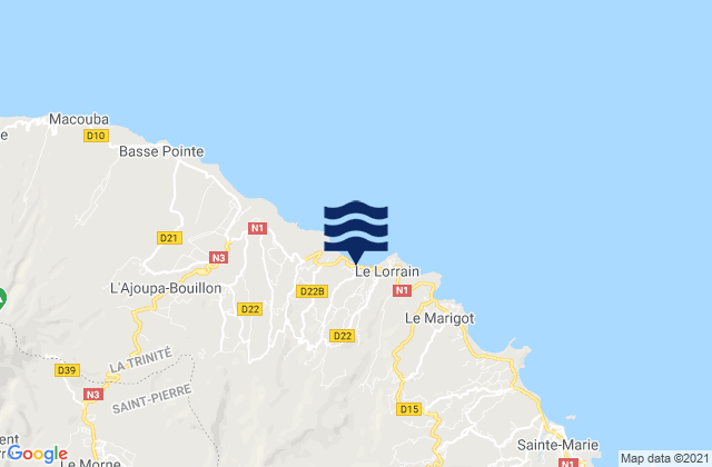 Mapa da tábua de marés em Le Lorrain, Martinique