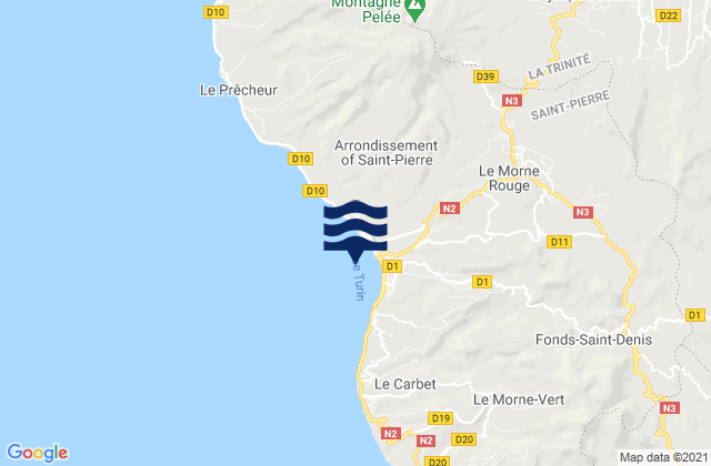 Mapa da tábua de marés em Le Morne-Rouge, Martinique
