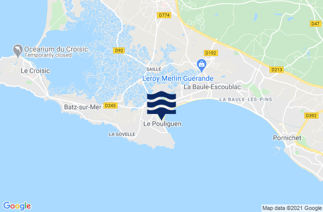 Mapa da tábua de marés em Le Pouliguen, France