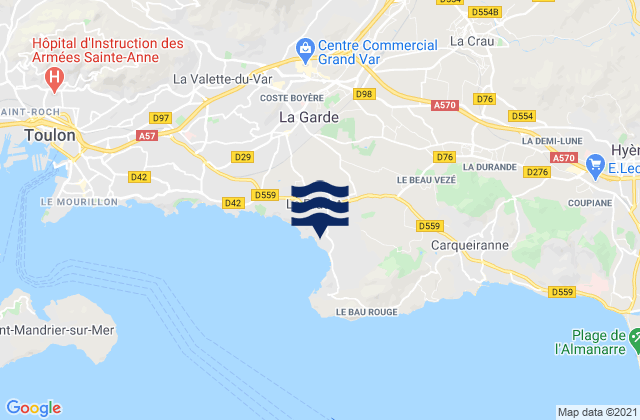 Mapa da tábua de marés em Le Pradet, France