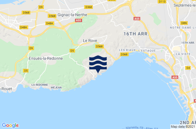 Mapa da tábua de marés em Le Rove, France