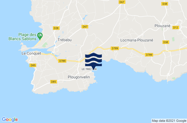 Mapa da tábua de marés em Le Trez Hir, France