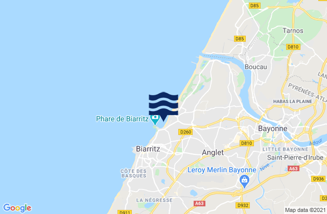 Mapa da tábua de marés em Le VVF, France