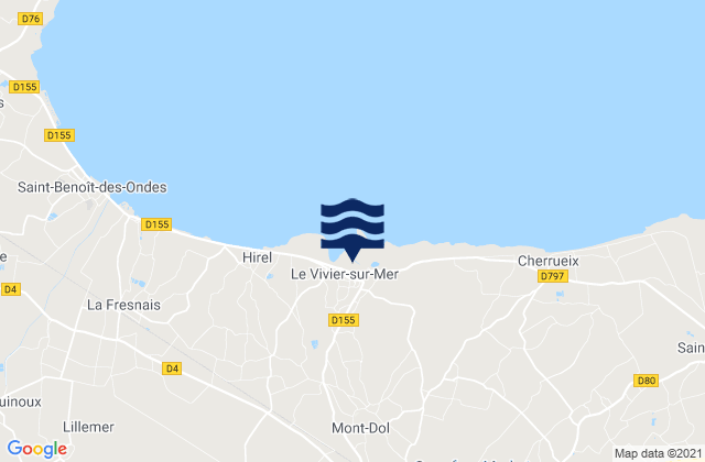 Mapa da tábua de marés em Le Vivier-sur-Mer, France