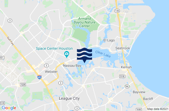 Mapa da tábua de marés em League City, United States
