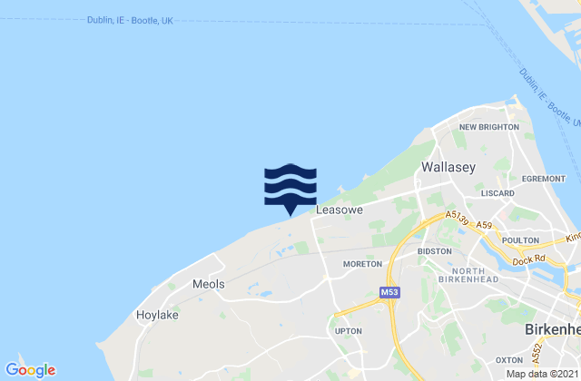 Mapa da tábua de marés em Leasowe Lighthouse, United Kingdom