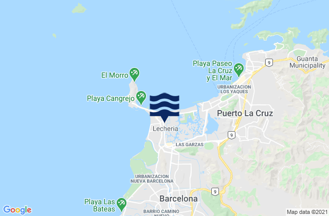Mapa da tábua de marés em Lecherías, Venezuela