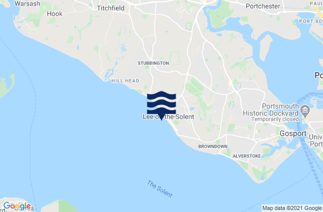 Mapa da tábua de marés em Lee-on-Solent Beach, United Kingdom