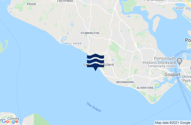 Mapa da tábua de marés em Lee-on-the-Solent, United Kingdom