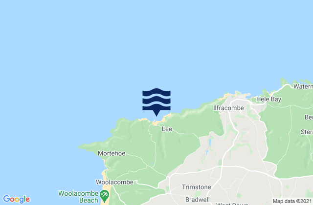Mapa da tábua de marés em Lee Bay, United Kingdom