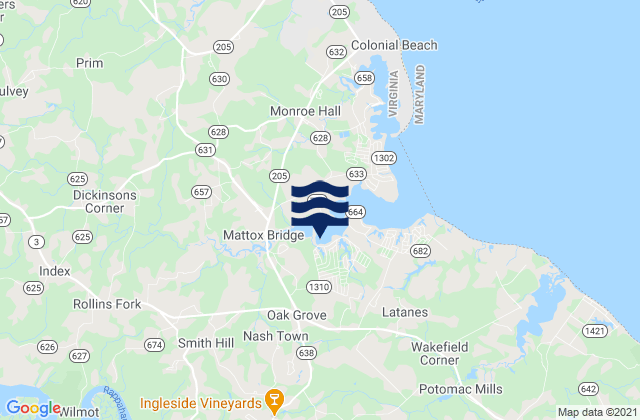 Mapa da tábua de marés em Leedstown, Rappahannock River, United States