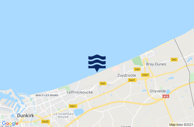 Mapa da tábua de marés em Leffrinckoucke, France