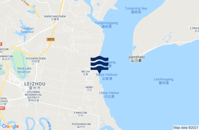 Mapa da tábua de marés em Leicheng, China