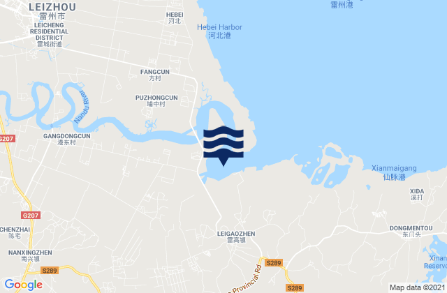 Mapa da tábua de marés em Leigao, China