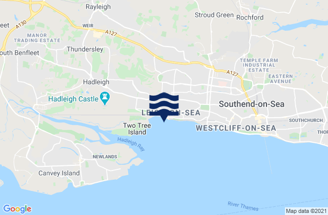 Mapa da tábua de marés em Leigh-on-Sea, United Kingdom