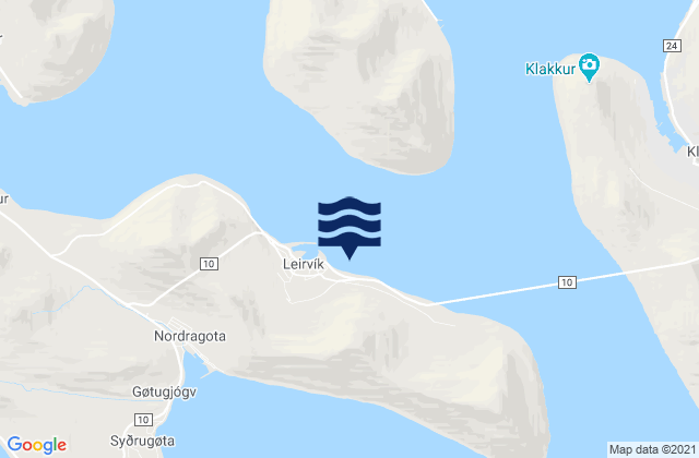 Mapa da tábua de marés em Leirvík, Faroe Islands