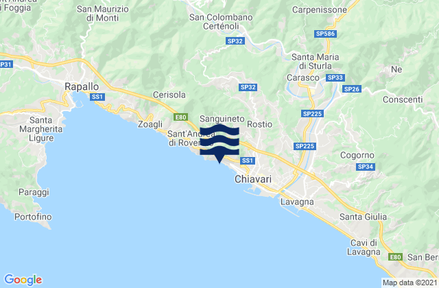 Mapa da tábua de marés em Leivi, Italy