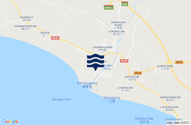 Mapa da tábua de marés em Leluo, China