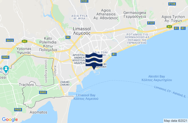 Mapa da tábua de marés em Lemesós, Cyprus