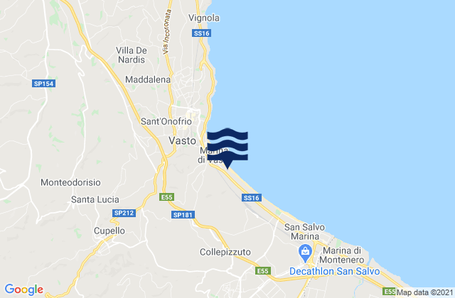 Mapa da tábua de marés em Lentella, Italy