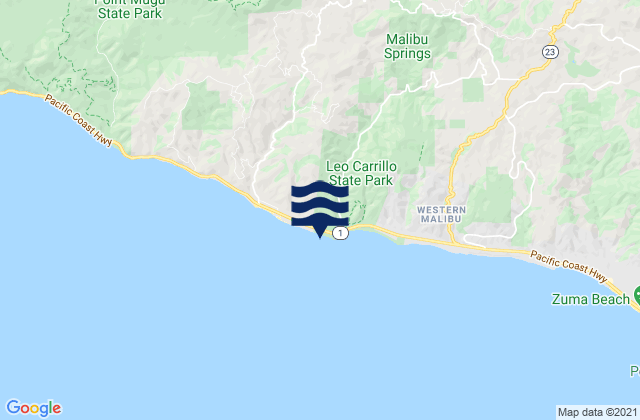 Mapa da tábua de marés em Leo Carillo State Beach, United States
