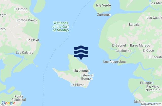 Mapa da tábua de marés em Leones Arriba, Panama