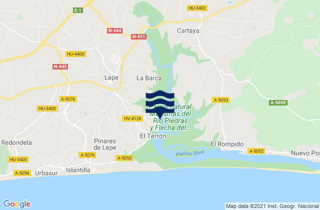 Mapa da tábua de marés em Lepe, Spain