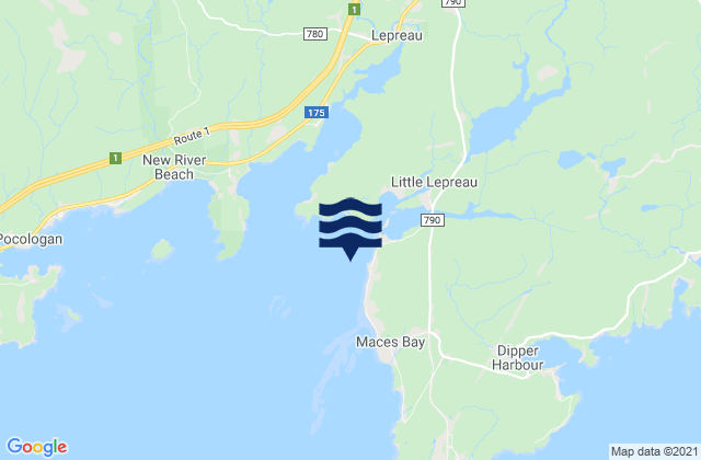 Mapa da tábua de marés em Lepreau Harbour, Canada