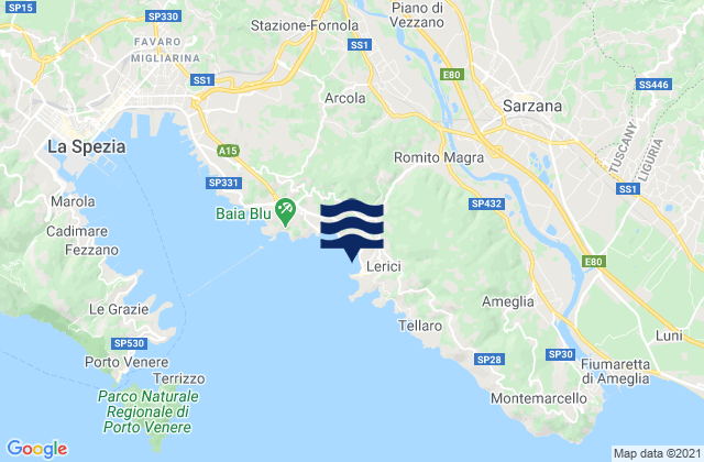 Mapa da tábua de marés em Lerici, Italy